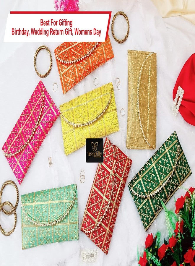 Trendifly Embroidery Checks Design Wedding return gift Clutch women wholesale bridal Traveling potli bag with Zipper for Ladies Baby Shower Shagun Purse Gifting Haldi Mehandi (Set Of 3) - Image 3